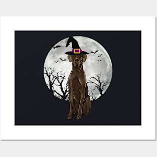 Scary Black Great Dane Dog Witch Hat Halloween Posters and Art